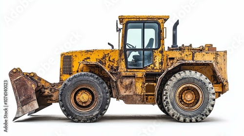 Yellow Excavator with Front Loader on White Background