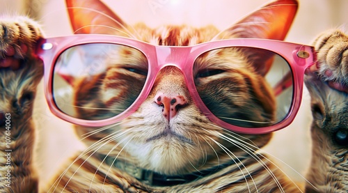 cat with pink glasses