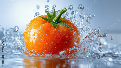 vegetables to underwater and splashes of water on a white background, so fresh and delicious. photo