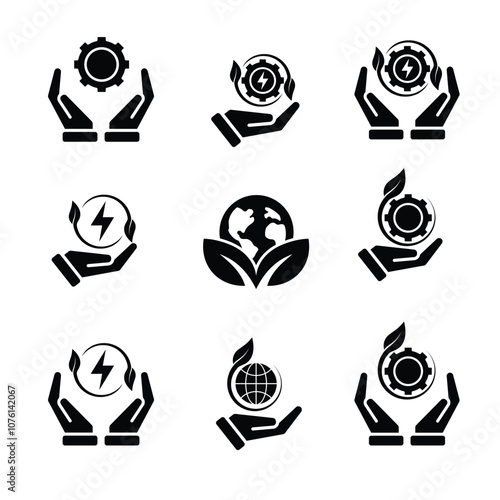 Ecology icon set. renewable energy, environmental protection, earth, leaves, recycling, green energy, green icon. simple design style. energy, resources