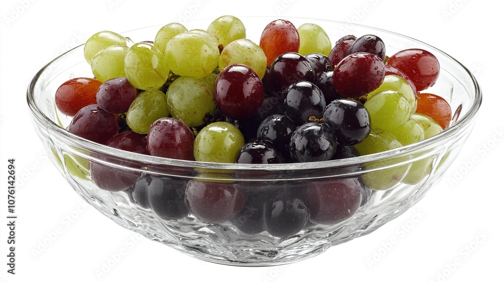 Red grapes , green grapes fruits models in a glass bowl .White background. Red grapes , green grapes fruits models in a glass bowl .White background.