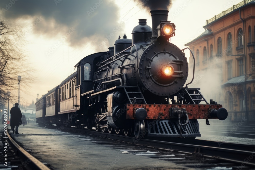 Naklejka premium City Chronicles: A Close-Up on a Winning Steam Train