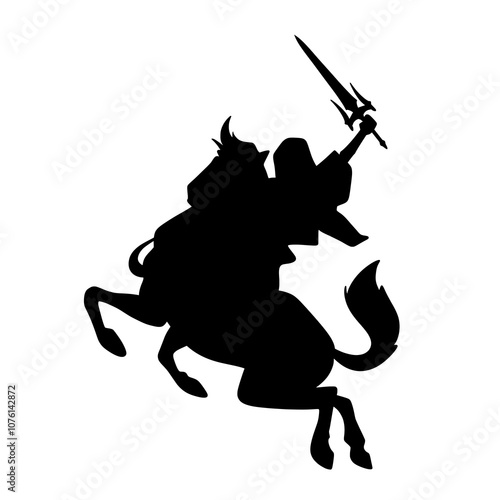 Vector Silhouette of a Warrior Knight on Horseback Illustration