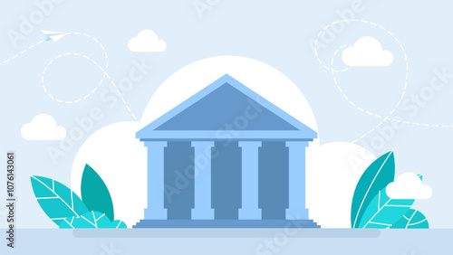 Public building with high columns icon. Administrative city building isolated on white background. Government architecture house. Bank facade, university or government institution. Vector illustration