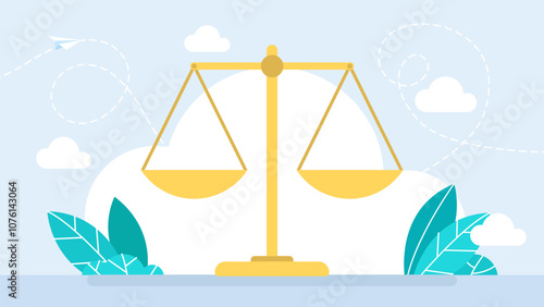 Law balance symbol. Libra in flat design. Justice scales. Weight scales isolated on white background. Flat design. Vector illustration