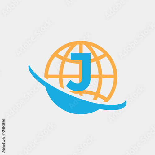 Globe With Letter J Abstract Iconic Symbol