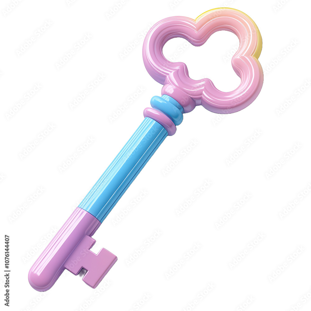 3d render Cute pink Plastic Key Icon isolated on white background. 3d render Cute pink Plastic Key Icon isolated on white background.