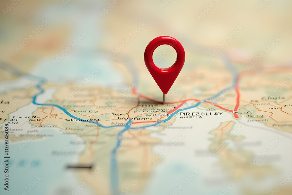 Find your way. Location marking with a pin on a map with routes. Adventure, discovery, navigation, communication, logistics, geography, transport and travel theme concept background Find your way. Location marking with a pin on a map with routes. Adventure, discovery, navigation, communication, logistics, geography, transport and travel theme concept background