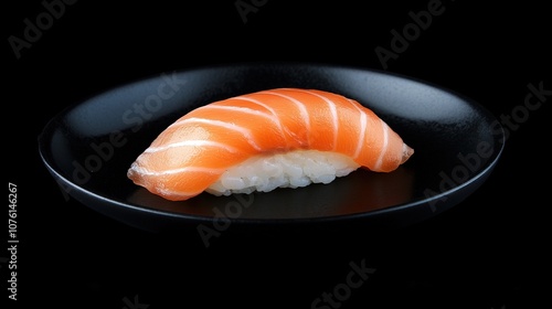 Sushi, salmon, riding on a black dish 