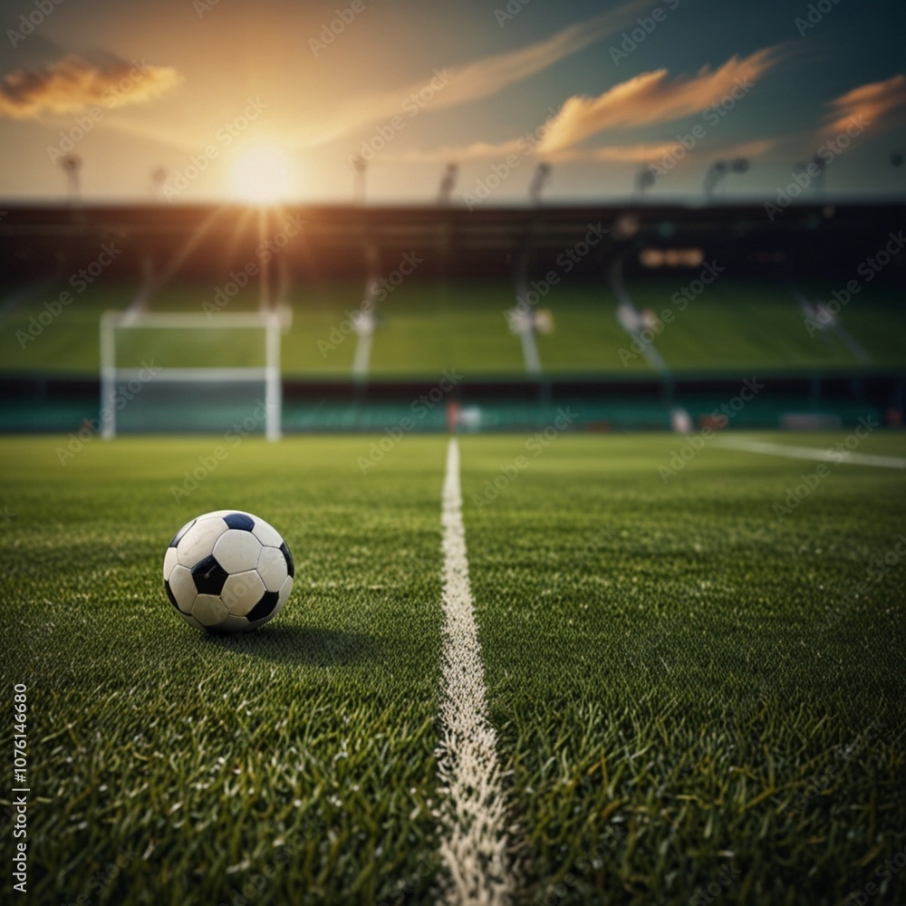 Soccer field or Football field with soccer ball on green grass background Soccer field or Football field with soccer ball on green grass background