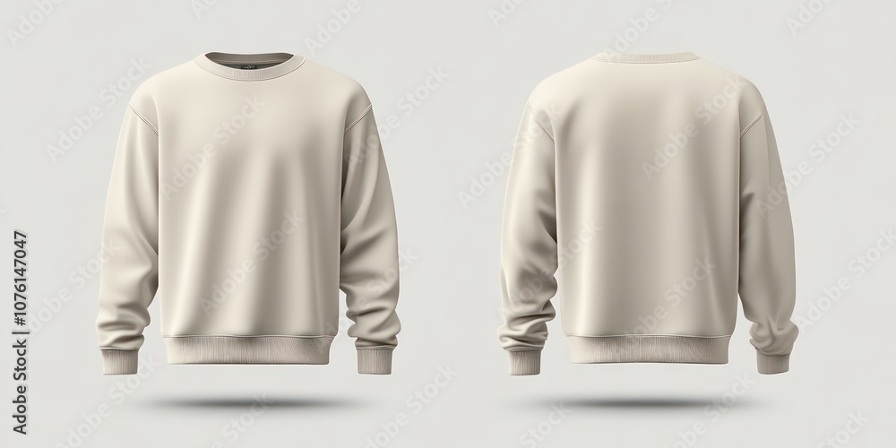 Blank cream sweatshirt mockup, front and back view, isolated on white background. Blank cream sweatshirt mockup, front and back view, isolated on white background.