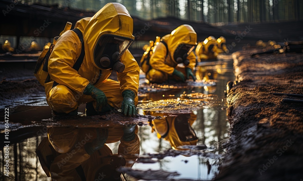 Group of People in Yellow Suits and Gas Masks Group of People in Yellow Suits and Gas Masks