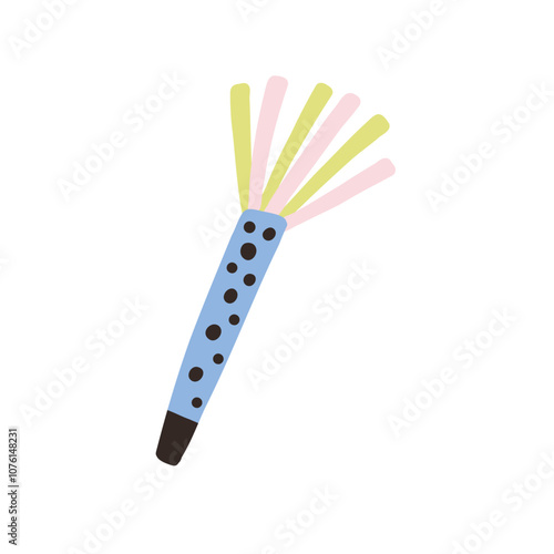Bright and cheerful illustration of a colorful party blower with vibrant tassels, ideal for celebration, birthday, or festive themes. Perfect for adding fun and excitement to any design