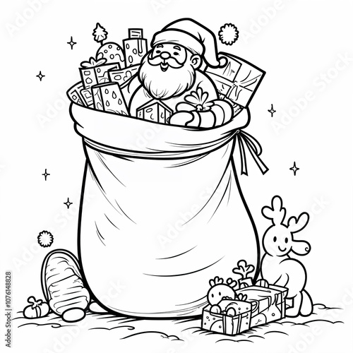 Santa Claus with Full Sack of Presents, Coloring Page