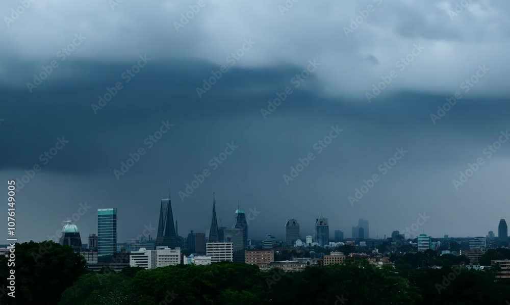 urban timelapse of fast-moving storm clouds over city skyline urban timelapse of fast-moving storm clouds over city skyline