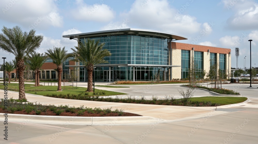 Modern Office Building with Palm Trees. Modern Office Building with Palm Trees.