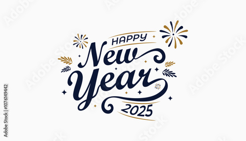 Happy New Year 2025 with typography style. Used for greeting cards with a white background.