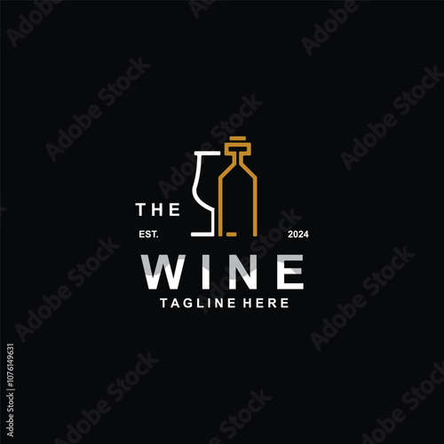 Wine drink Vintage logo label with glass or beer premium, bars, clubs, cafes, companies template