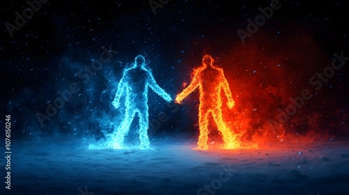 Dazzling Fire and Ice Dancers Unite in a Snowy Enchantment at the Winter Festival of Magic. Winter Festival Concept photo