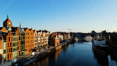 city ​​European ancient architecture port city aerial photography Gdansk Poland