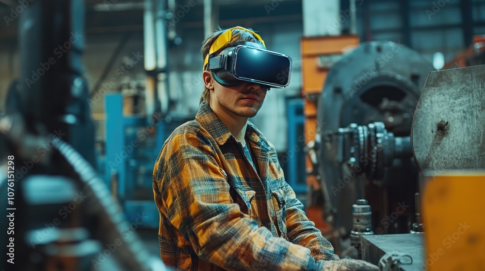 Man Using Virtual Reality in Industrial Setting Man Using Virtual Reality in Industrial Setting