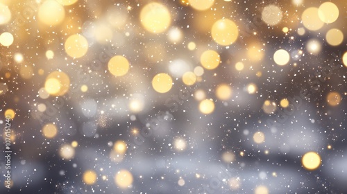 An enchanting bokeh background with golden and silver lights, reminiscent of falling snowflakes