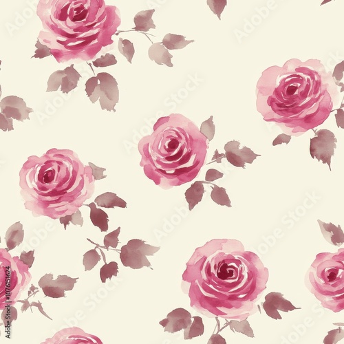 Seamless vintage rose pattern with pink floral elements in a heart-shaped design perfect for weddings or Valentine's Day