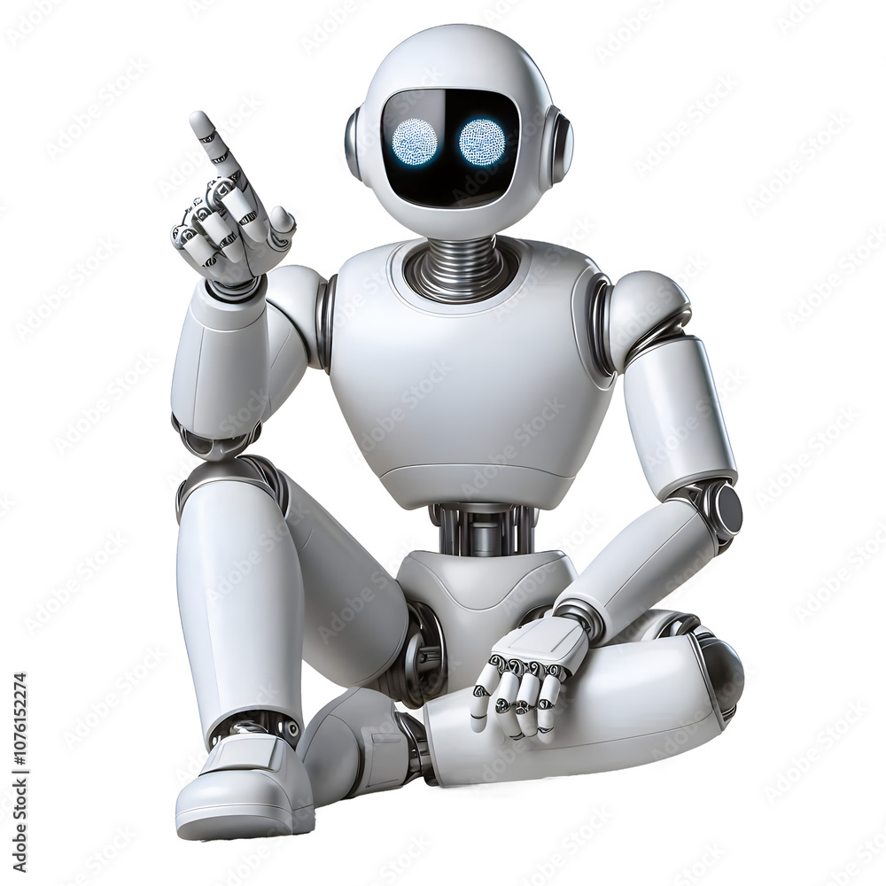 White Robot Sitting and Pointing White Robot Sitting and Pointing