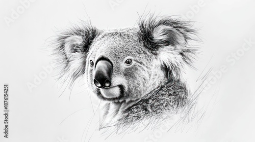 A detailed pencil drawing of a koala looking directly at the viewer. photo