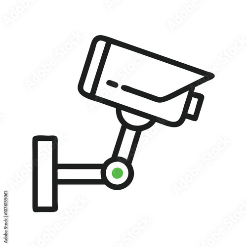 CCTV security camera outline icon, Vector outline icon of a CCTV surveillance camera, symbolizing security, monitoring, and video surveillance in a minimalist style.
