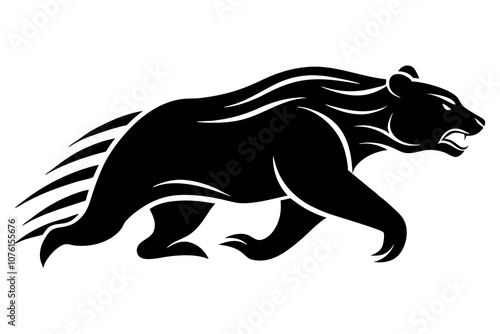 Running Bear Silhouette with Dynamic Motion Effect. photo