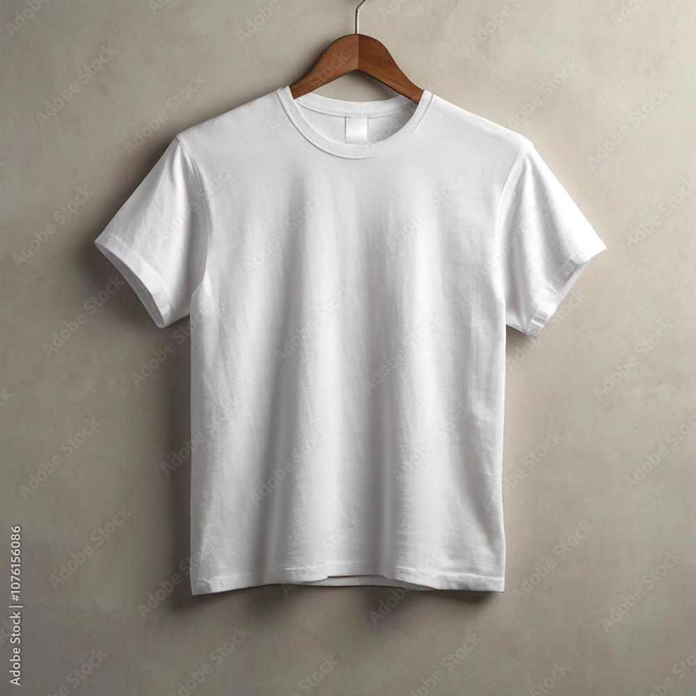 A minimalist mockup of a plain white t-shirt against a neutral background. The shirt is positioned upright, without excessive folds. A minimalist mockup of a plain white t-shirt against a neutral background. The shirt is positioned upright, without excessive folds.