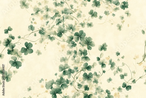 Delicate Vine and Clover Botanical Pattern on Cream photo