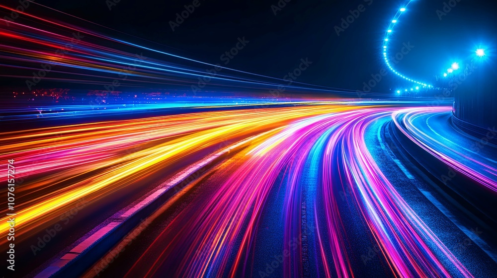 Abstract Light Trails of Cars on a Winding Night Road Abstract Light Trails of Cars on a Winding Night Road