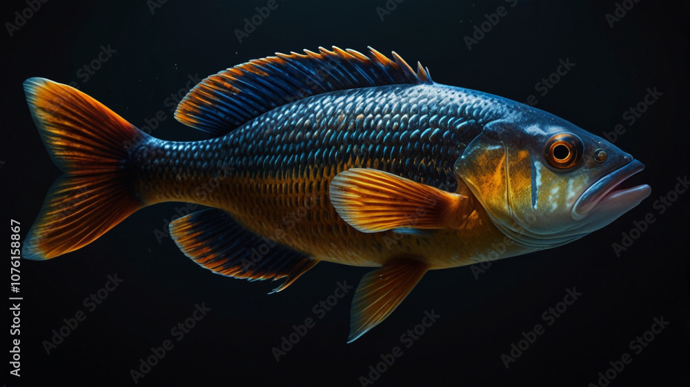 koi fish in aquarium black baground Generative AI
