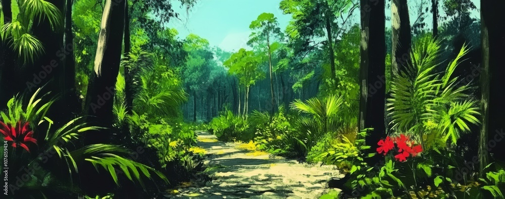 Tropical background with plants, palm trees, branches and leaves. Bright natural background for wallpaper. Tropical background with plants, palm trees, branches and leaves. Bright natural background for wallpaper.