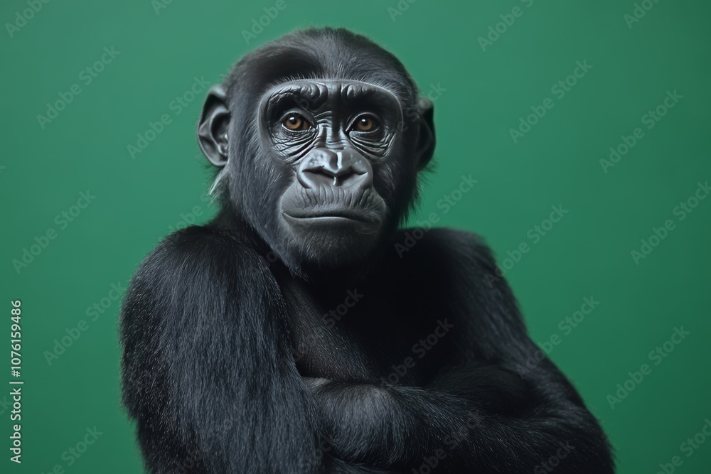 Obraz premium Monkey Day. Cute monkey on a green background. Animal wallpapers. A postcard with a funny mammal.