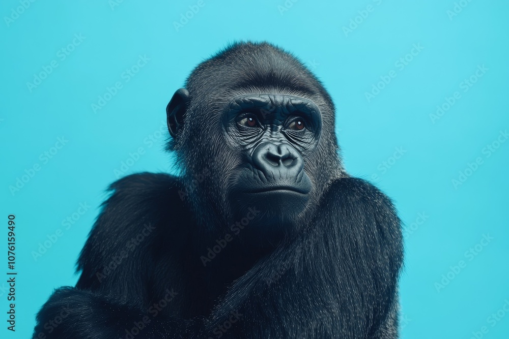 Obraz premium Monkey Day. Cute monkey on a blue background. Animal wallpapers. A postcard with a funny mammal.