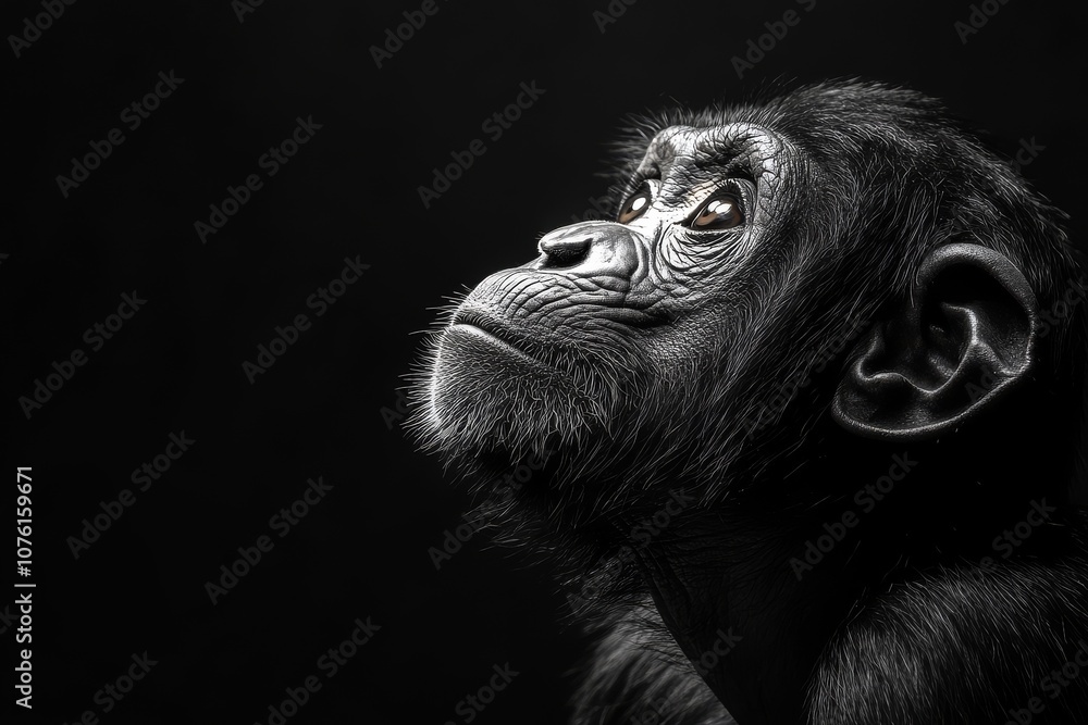 Monkey Day. Cute monkey on a black background. Animal wallpapers. A postcard with a funny mammal. Monkey Day. Cute monkey on a black background. Animal wallpapers. A postcard with a funny mammal.