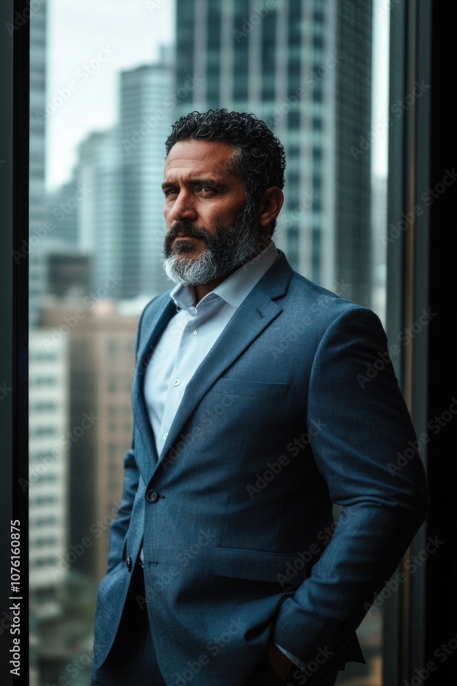 Fototapeta premium Man in Suit Standing by Window