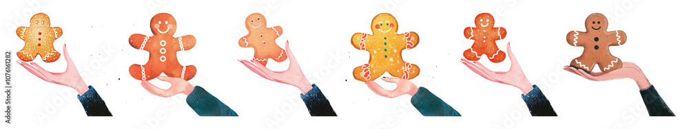 Naklejka premium Hand holding Christmas object png cut out element set