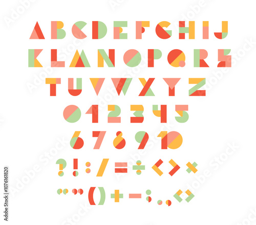 Typography font with geometric alphabet. Modern abstract typeface design with letters and numbers in geometry style. Set of English characters and digits, vector illustration