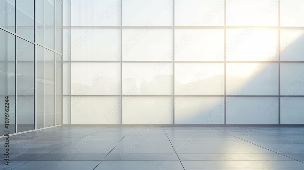 Modern Interior with Glass Walls and Tile Flooring Modern Interior with Glass Walls and Tile Flooring