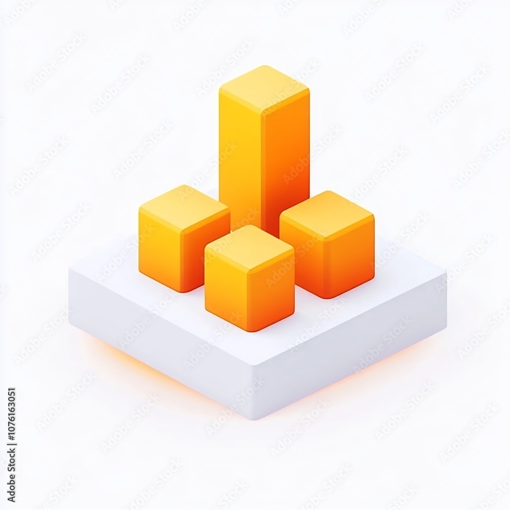 Stylized 3D Cartoon Graph Icon with Geometric Shapes and Matte Orange Finish Stylized 3D Cartoon Graph Icon with Geometric Shapes and Matte Orange Finish