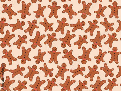 Seamless pattern with gingerbread men. Vector illustration of traditional cute gingerbread cookies.