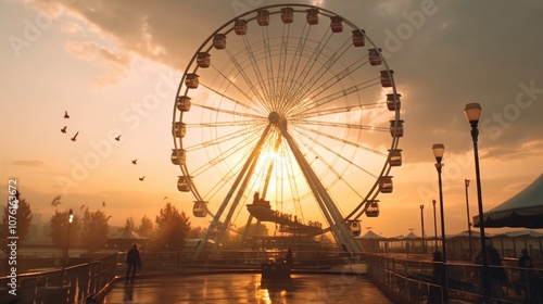 Golden Ferris Wheel at Sunset