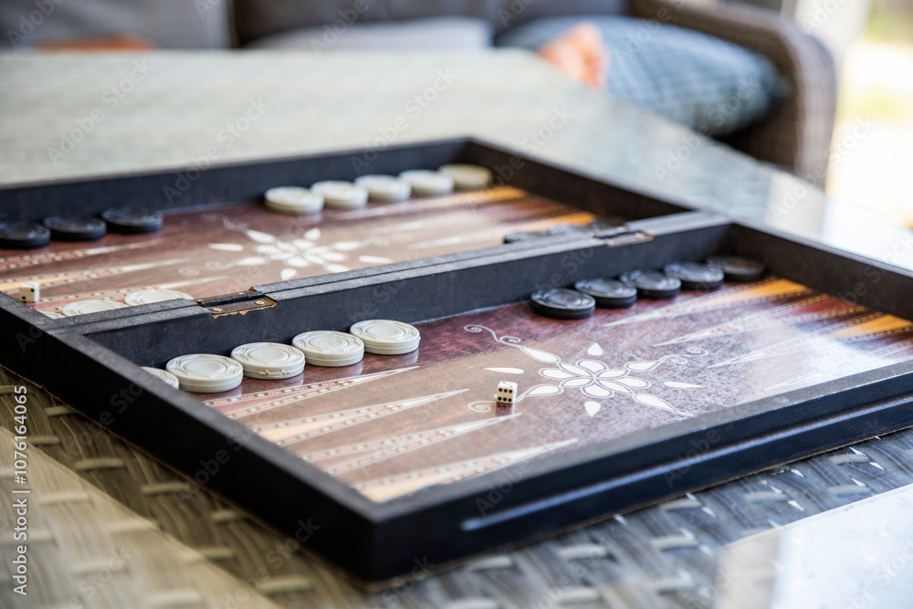 Traditional Backgammon game on the table Traditional Backgammon game on the table