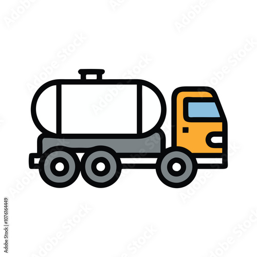 Fuel tanker truck vector icon, Flat vector icon of a fuel tanker truck, transporting liquids or fuel.