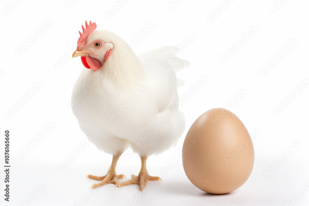 White hen and egg isolated on white background White hen and egg isolated on white background