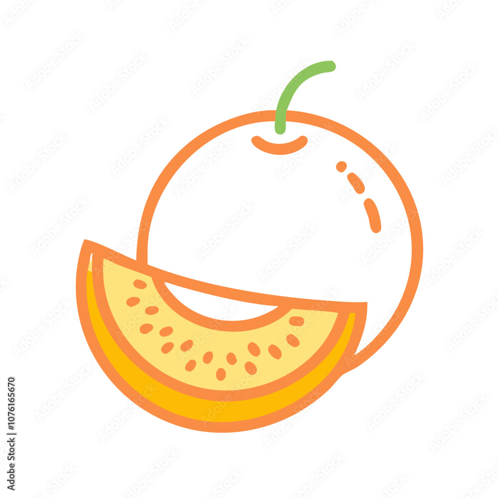 Obraz premium cantaloupe icon, fruits vector icon - simple vector illustration of a cantaloupe, in a simple and clean style, suitable for food and health themes. fruits flat illustration.